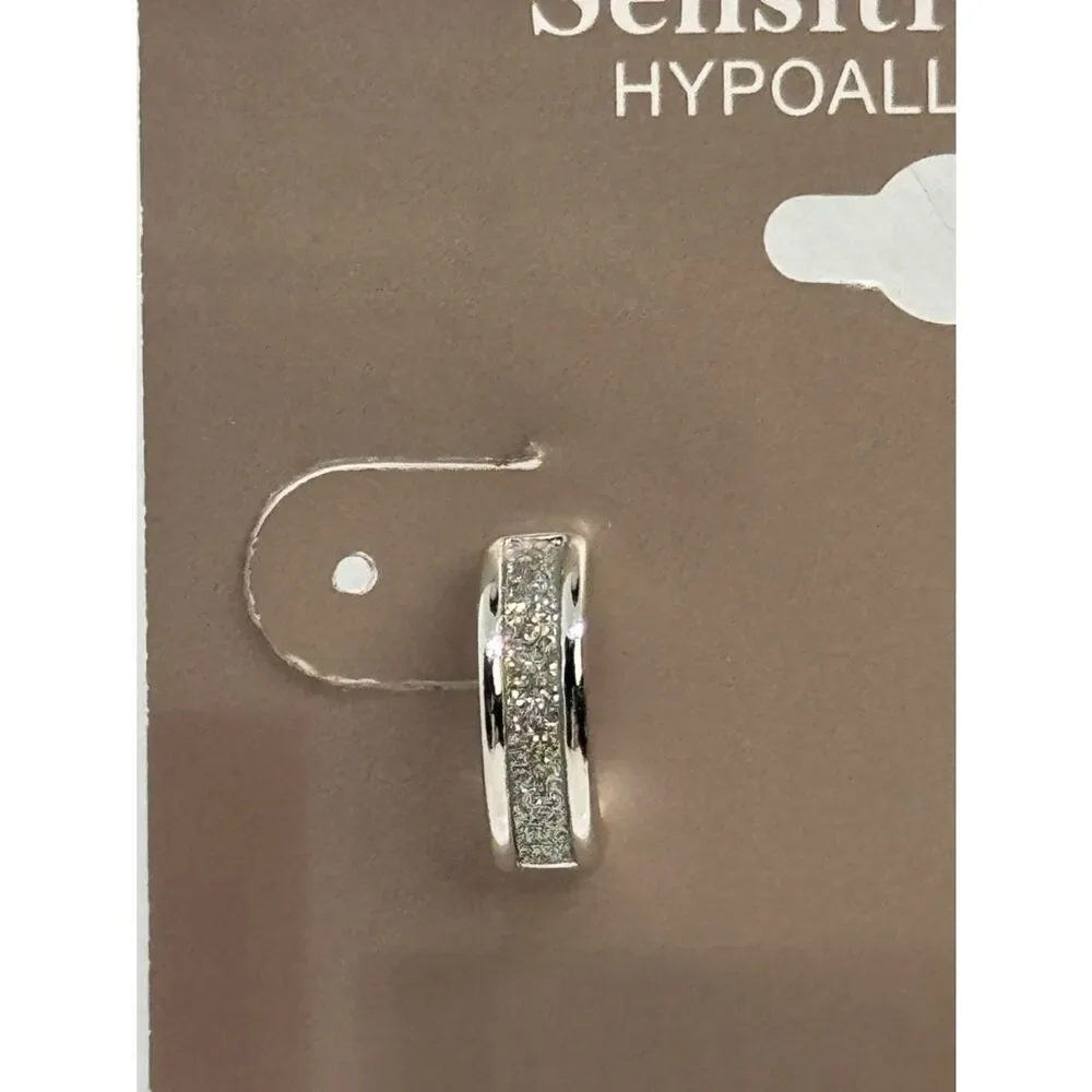 Mixit Silvertone Stud Earrings with Clear Centers
